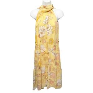 Eliza J NWT Womens Floral Halter Neck Chiffon Yellow Maxi Dress High Low Lined 2